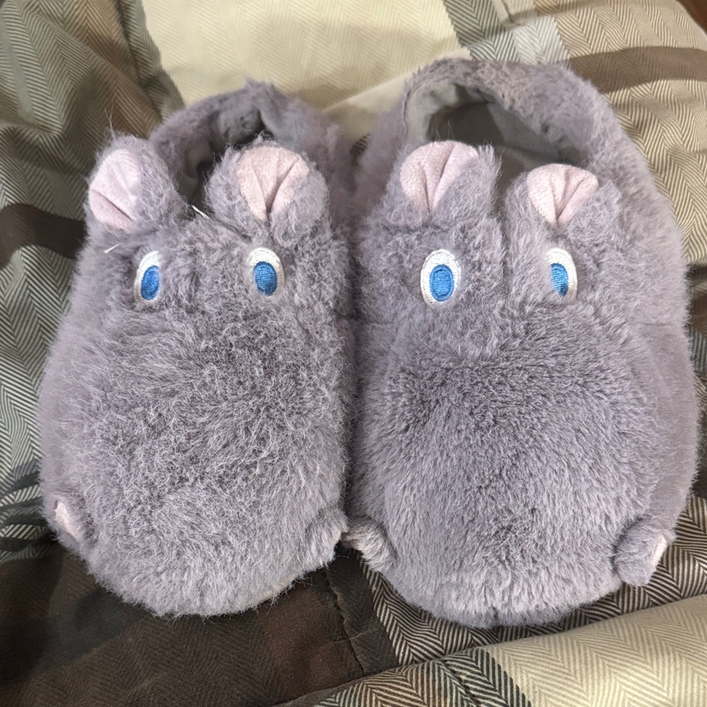 Adult Plush Animal Slippers - Soft Gray Hippo Design